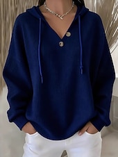 cheap Plain Hoodies-Women's Pullover Hoodie Sweatshirt Buttons Vintage Fashion Casual Long Sleeve Hooded Regular Tops Casual Home Dailywear Light Blue White Navy Blue Orange Beige Fall Winter