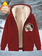 Χαμηλού Κόστους Ζώα Κορυφές-Γυναικεία Χειμερινό παλτό Διατηρείτε Ζεστό Φερμουάρ Τσέπη Στάμπα Μοντέρνα Καθημερινό Ζώο Δρόμος Causal Κοντό Με Κουκούλα Κανονικό Μακρυμάνικο Εξωτερικά ενδύματα Θαλασσί Μαύρο Ρουμπίνι Άνοιξη Φθινόπωρο