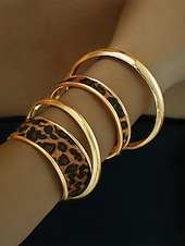 voordelige Damesarmband-Dames manchetarmbanden met luipaardprint in goudkleurige legering – set van 4, stijlvol dierenprintontwerp, perfect voor casual en avondkleding