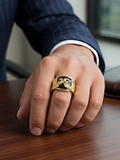 voordelige Heren sieraden-herenring van roestvrij staal met adelaarsmotief, zwart geëmailleerd ontwerp met gouden en zilveren afwerking, modieuze statementring, perfect voor casual of formele gelegenheden