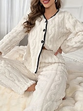 Χαμηλού Κόστους Γυναικεία Μπλουζάκια και Παντελόνια Ύπνου-Γυναικεία Σετ Πυτζάμες Καθημερινό Ανατομικό Μονόχρωμες Ελαστική μέση Παντελόνι Σπίτι Καθημερινά Μακρυμάνικο Λαιμόκοψη V Λευκό Ανθισμένο Ροζ Άνοιξη Φθινόπωρο Χειμώνας Κανονικό