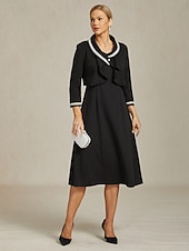 זול בלייזרים וחליפות-בגדי ריקוד נשים כפתור למעלה Ruched קפלים חרוזים אלגנטית שרוול 4\3 צווארון V Crop Tops עבודה אורחת חתונה לבוש קוקטייל שחור אביב סתיו חורף