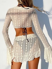 voordelige Bikinisets-Dames Bikini Badpak Rok Slank Rugloos Vakantie Strandmode Effen Kleur V Hals Mouwloos Lange Mouwen Badpak