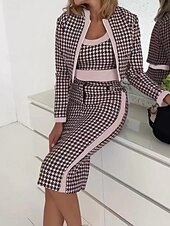 levne Pruhované a geometrické šaty-Dámské Sada šatů Plášťové šaty Elegantní Pepito Tisk Midi šaty Dlouhý rukáv Tričkový Kancelář Párty Vodní modrá Černá Světlá růžová Jaro Podzim Běžný