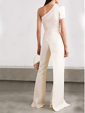 billige Ballkjoler Kveldsdrakter-Jumpsuit / Pantsuit Gulvlengde Kveldskjoler Ballkjole med overskjørt Formell kjole Elegant Sparkedrakter Ermeløs Enskuldret Skoleball Bursdag Høstens bryllupsgjest Stretchstoff med Ren Farge