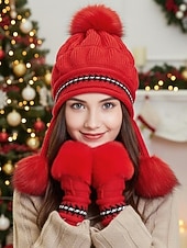 رخيصةأون قبعات نسائية-مجموعة قبعات وقفازات محبوكة لعيد الميلاد للنساء، متوفرة بألوان متعددة، مريحة وأنيقة، مثالية للأنشطة الخارجية في الشتاء وهدايا العطلات