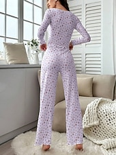  Women's Pajama Set Casual Comfort Floral Elastic Waist Pant Home Daily Long Sleeve U Neck White Yellow Pink Purple Spring Fall Regular Fit