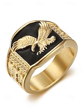 voordelige Heren sieraden-herenring van roestvrij staal met adelaarsmotief, zwart geëmailleerd ontwerp met gouden en zilveren afwerking, modieuze statementring, perfect voor casual of formele gelegenheden