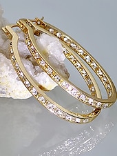 baratos Brinco Feminino-Brincos de argola elegantes com cristais transparentes brilhantes – brincos pendentes em aço inoxidável banhado a ouro e prata.