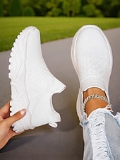 billige Sneakers til kvinner-Knallrøde slip-on-sko til dame med pustende strikk – lette og komfortable joggesko for hverdagsaktiviteter, reiser og uformelle utflukter