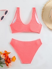 Χαμηλού Κόστους Σετ μπικίνι-Γυναικείο Μπιikinι 2 Κομμάτια Μαγιό Ραφές Κάτω Κερκίδα Slim Χωρίς Πλάτη Διακοπές Ρούχα Παραλίας Μονοχρωμία V Λαιμός Αμάνικο Μαγιό