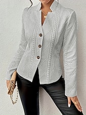abordables Blazers y Trajes-Mujer chaqueta Cómodo Transpirable Bolsillo Casual Plano Oficina Calle Casual Ropa Cotidiana Botonadura Simple Regular Escote Chino Ajuste regular Manga Larga Ropa de calle Blanco Rosa Albaricoque