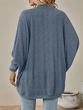 preiswerte Offene Frontstrickjacke-Damen Pullover Strickjacke Elegant Mode Niedlich Einfarbig V Ausschnitt Patchwork Gestrickt Langarm Normale Oberteile Stricken Outdoor Heim Arbeit Blau Schwarz Herbst Winter