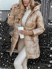 cheap Quilted Puffer Jackets-Women's Down Jacket Puffer Jacket Quilted Jacket Warm Comfortable Zipper Pocket Fashion Casual Plain Street Daily Wear Going out Zipper Regular Hooded Regular Fit Long Sleeve Outerwear Black