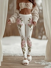  نسائي طماق بنطال ضيق مريح العطلة عتيق كاجوال مكتمل الطول خصر عالي ورد طبع مريح قابل للبسط فضفاض مناسب للبس اليومي عطلة أبيض الربيع الخريف قياس نحيل