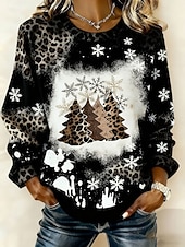 economico Felpa di Natale-Per donna Felpa Pullover Felpe con cappuccio Grafico Leopardo Albero di Natale Moda Casual Manica Lunga Girocollo Top Regolari Streetwear Abbigliamento Quotidiano Casuale Stampato Nero Rosso Viola