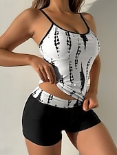 levne Tankiny-Dámské tankini dvoudílné plavky nabírané vysoký pas kontrola břicha vysoký pas štíhlé bez zadního dílu plážové oblečení květinový U krk bez rukávů