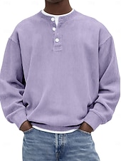 olcso Kordbársony pólók-Férfi Kordbársony Ing Henley ing Pólók Hosszú ujj Tömör szín Sima Divat Dizájn Alkalmi Begombol Henley Szabadtéri Hétköznapi Napi Ősz &amp; tél Minden évszak Retró piros Fekete Fehér Henley póló