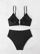 economico Bikini-Costume da bagno due pezzi bikini da donna con arricciature perizoma con ferretto slanciato controllo della pancia vita alta senza schienale abbigliamento da spiaggia per le vacanze colore solido