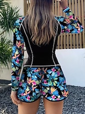 economico Tankini-Costume da bagno 2 pezzi tankini da donna con palme pantaloni corti controllo della pancia alta vita slim senza schienale per vacanze in spiaggia floreale scollo rotondo maniche lunghe