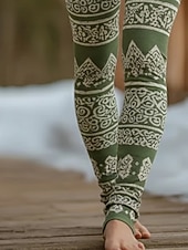  Damen Vikinger Leggings Gemütliche Leggings Urlaub Vintage Ethno-Stil Volle Länge Hohe Taille Grafik Drucken Bequem Dehnbar Lässig Täglich Urlaub Grün Frühling Herbst Schmale Passform