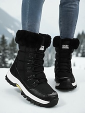 preiswerte Schnee- und Winterstiefel-Weiße Damen-Winterstiefel mit Fellbesatz – wasserdichte Schnürstiefeletten mit Plateau für Wandern, Skitouren und Wintersport