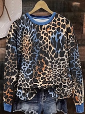 tanie Najlepsze zwierzęta-Damskie Bluza z kapturem Graficzny Panterka Moda Codzienny Nadruk Długi rękaw Półgolf Zwykłe topy Codzienny Ulica Na co dzień Niebieski Jesień Zima