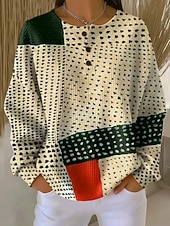 tanie Paski i geometryczne bluzy z kapturem-Damskie Bluza z kapturem Geometryczny Moda Moda miejska Długi rękaw Półgolf Zwykłe topy Codzienny Na co dzień Jasnoróżowy Żółty Pomarańczowy Zielony Khaki Wiosna Jesień Zima