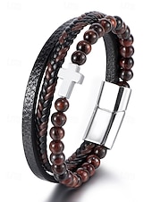 Недорогие Мужские украшения-мужской браслет с магнитной застежкой — дизайн из натурального камня и искусственной кожи, стильный и прочный, идеально подходит для повседневной носки.