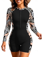 economico Rash Guards Interi-Per donna Top sottomuta Costume da surf intero Costume da bagno Floreale Tropicale Color-blocking Con zip con reggiseno incorporato Imbottitura rimovibile Protezione Solare UV UPF50+ Ultra Leggero