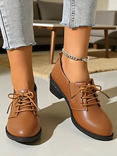 olcso Női fűzős bőrcipők-női fekete fűzős oxford cipő alacsony sarokkal - klasszikus lezser stílus, tökéletes irodai viseletre, mindennapi kirándulásokra és hétvégi alkalmakra