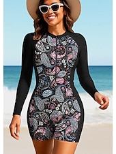 abordables Rash Guards de Una Pieza-Mujer Regular Camiseta Protección Solar Surf Traje de surf de una pieza Traje de baño Cachemir Tropical Folk Cerrar con sujetador incorporado Acolchado extraíble Protección solar UV UPF50+ Utra