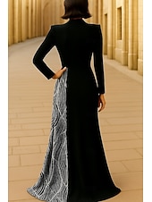 billige Tuxedokjoler-Dame Smokingkjole A-linje Skjede Bryllup Formell Paljetter Polyester / Bomull Elegant Glitrende Langermet Gulvlengde Med hakk Glidelås