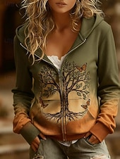 Χαμηλού Κόστους Τέχνη &amp; Σχεδίαση Κορυφές-Γυναικεία Φούτερ με φερμουάρ Φερμουάρ Στάμπα Μπροστινή τσέπη Γραφική Γεωμετρικό Αφηρημένο Ζεστό Βίντατζ Καθημερινό Μακρυμάνικο Με Κουκούλα Κανονικά μπλουζάκια Causal Δρόμος Καθημερινή Ένδυση