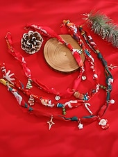 tanie Naszyjnik damski-Naszyjnik świąteczny dla kobiet, wykonany ze stopu metali, tkaniny i akrylu, z motywem renifera, Świętego Mikołaja i choinki, idealny na przyjęcia świąteczne