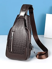 זול תיקים לגברים-תיק עור לגברים, עמיד למים ועמיד, קיבולת גדולה, דוגמת תנין אופנתית לשימוש חיצוני ויומיומי