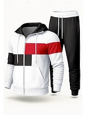 baratos Fatos de treino-Homens Moletom Agasalho de 2 peças Conjuntos de moletom Com Cordão Zip Up Bloco de cor Conjuntos Outono Inverno Preto Azul Real Vocação Exterior Viagem Leve Da Moda Manga Longa Esporte Roupas