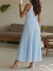 economico Abiti in chiffon-Per donna Abito Lungo Maxi Abito Tubino Vestito in Chiffon Abito con Collo Allacciato Elegante Moda Moderno Quotidiano Ufficio Vacanza Vestibilità regolare Semplice Senza Maniche All'americana Blu