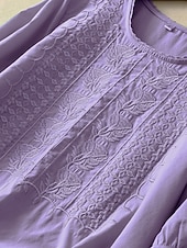 tanie Boho topy-Damskie Koszula Haft Jednokolorowe Kwiaty Codzienny Boho Rękaw 3/4 Rękaw 3/4 Półgolf Zwykłe topy Codzienny Wyjściowe Niebieski Jasnozielony Fioletowy Lato