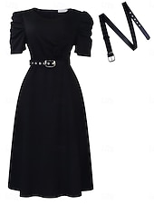 رخيصةأون فستان ميدي أسود-نسائي فستان ميدي فستان اسود فستان الحفلة أنيق موضة الحديث المكتب حفلة كوكتيل عادي سهل كم قصير V رقبة أزرق أسود أحمر أخضر الربيع الخريف الشتاء