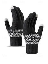 billige Herrehansker-Julehansker med berøringsskjerm til herre, flere farger, varm strikk med Fair Isle-mønster, ideelle for vinter- og høytidsaktiviteter