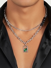 billiga Kvinnors halsband-Herrhalsband i rostfritt stål med grönt ädelstenshänge - snyggt, hållbart, perfekt för både vardagliga och formella tillfällen