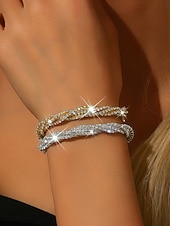 cheap Women's Bracelet-Women's Gold &amp; Silver Rhinestone Bracelet Set - Sparkling Dual-Tone Crystal Bangles, Elegant Party Jewelry for Evenings, Proms &amp; Special Events