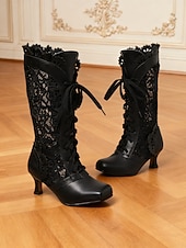 cheap Victorian &amp; Edwardian-Women's White Lace-Up Vintage Lace Boots with Heel – 1920s Elegant Victorian Style, Perfect for Formal Events, Weddings and Vintage Fashion Lovers
