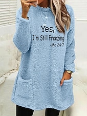 economico Felpe con Fodera in Fleece-Per donna Felpa Pullover Lettera Casual Manica Lunga Girocollo Top lunghi Streetwear Abbigliamento Quotidiano Tasca Stampato Blu Nero Bianco Rosa Verde militare Autunno Inverno