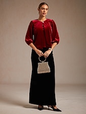 levne Jednoduché blůzy-Vánoce Dámské Samet Tlačítko nahoru Oblečené topy Elegantní Večírek 3/4 délka rukávu Nahoře nabírané Tričkový Běžné topy Párty večerní šaty Dovolená Párty oblečení Fialová Jaro Podzim Zima