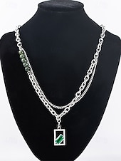 billiga Kvinnors halsband-Herrhalsband i rostfritt stål med grönt ädelstenshänge - snyggt, hållbart, perfekt för både vardagliga och formella tillfällen