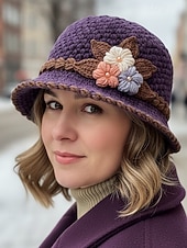 tanie Kapelusze damskie-Damska czapka beanie z dzianiny – miękki wełniany materiał, wiele kolorów, zdobienie w postaci kwiatów 3D, podszewka z polaru zapewniająca ciepło, idealna na święta Bożego Narodzenia i zimowe aktywności na świeżym powietrzu