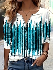 Χαμηλού Κόστους Τι-shirt με ρίγες και γεωμετρικά σχέδια-Γυναικεία Μπλουζάκι Φερμουάρ Στάμπα Ombre Γραφική Βίντατζ Μοντέρνα Στυλάτο Μακρυμάνικο Στρογγυλή Ψηλή Λαιμόκοψη Κανονικά μπλουζάκια Καθημερινά Θαλασσί Ρουμπίνι Βυσσινί Πράσινο του τριφυλλιού