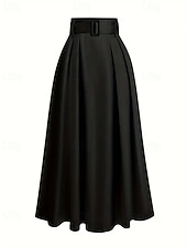 abordables Faldas Formales-Mujer Faldas de satén Moda Maxi Alta cintura Faldas Plano Plisado Microelástico Diario Cita Vino Negro Rosa Verde Oscuro Primavera
